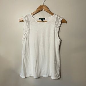 🔴LAUREN White Crochet Sleeve Tank